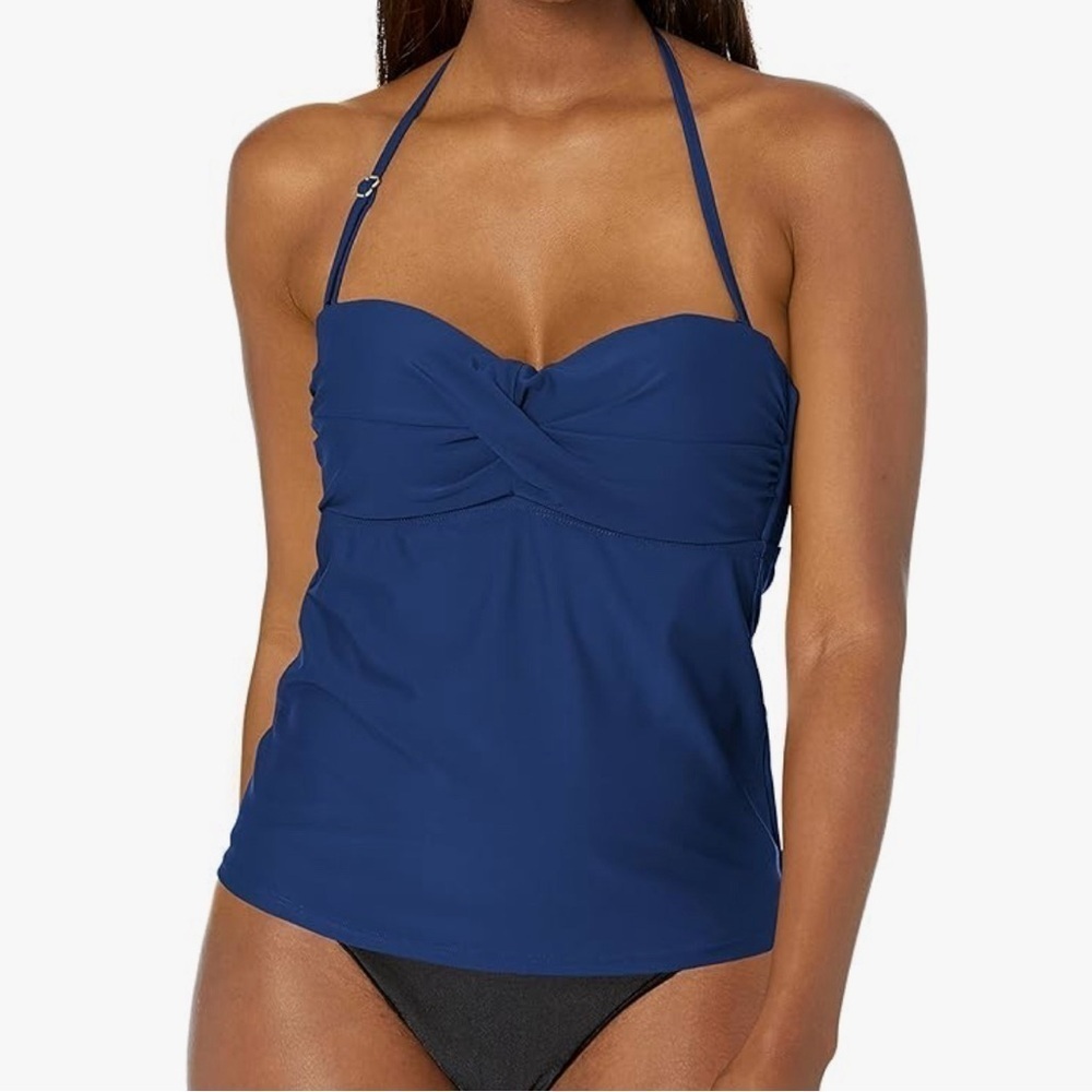 CATALINA TWIST FRONT BANDEAU TANKINI SWIMWEAR SIZE M NAVY - Picture 1 of 6